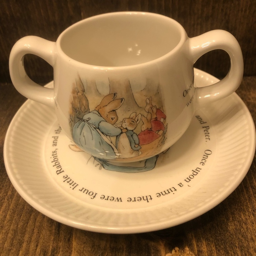 Petter Rabbit Child’s Plate & two handled cup.
